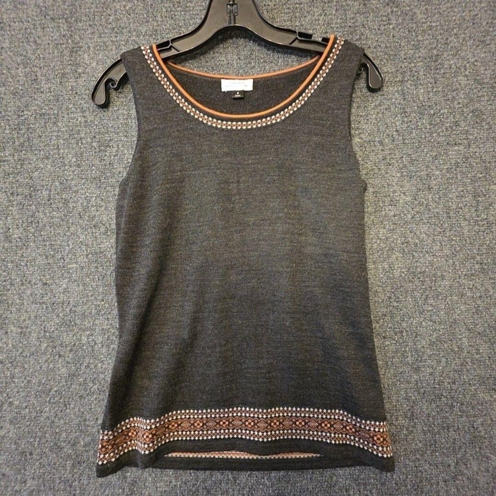 Tahari Arthur S. Levine Sweater Tank Womens 6 Gray Scoop Neck Geometric Knit
